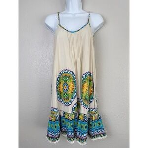 Ocean Drive boho eyelet fringe mini sundress Sleeveless Spring Dress‎ L